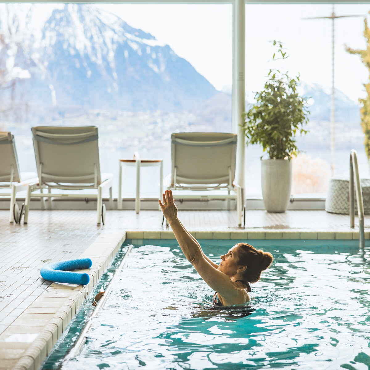 Stretching in the saltwater pool